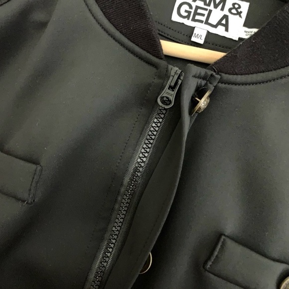 PAM & GELA Aviator Track Colorblock Striped Sleeve Bomber Jacket - Picture 9 of 13